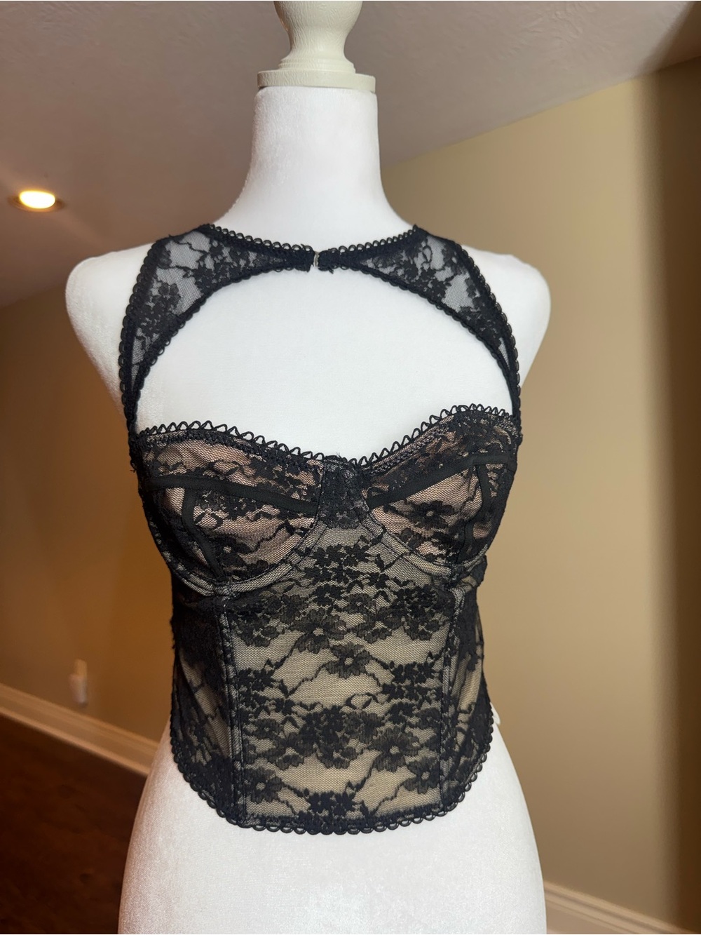 Sheer Black Lace Bustier Corset Top - Women's Intimates